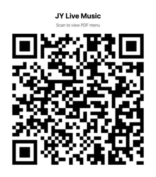 QR code linking to the JY Live Music PDF drinks menu
